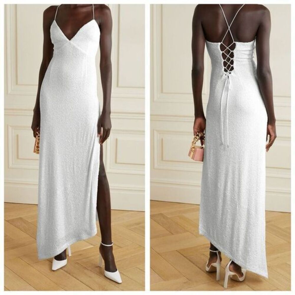 Retrofete Violet asymmetric lace-up sequined stretch-tulle gown Size Small